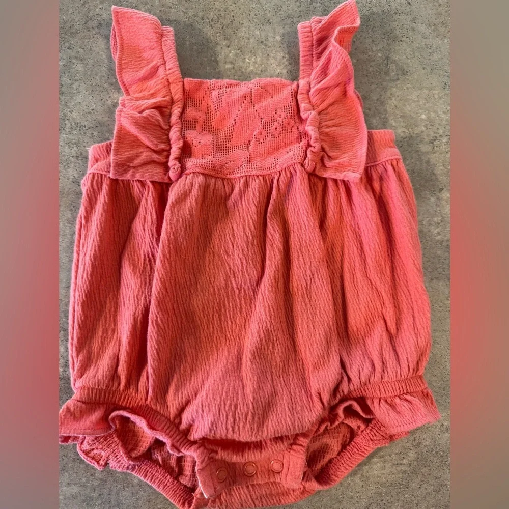 Carter's Adorable Lace Coral Baby Romper, Size 9M